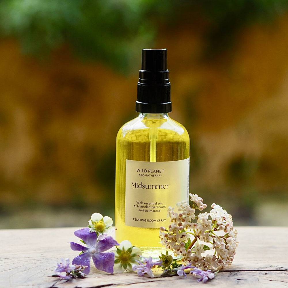 Midsummer lavender Room Spray with geranium and palmarosa essential oils by Wild Planet Aromatherapy
