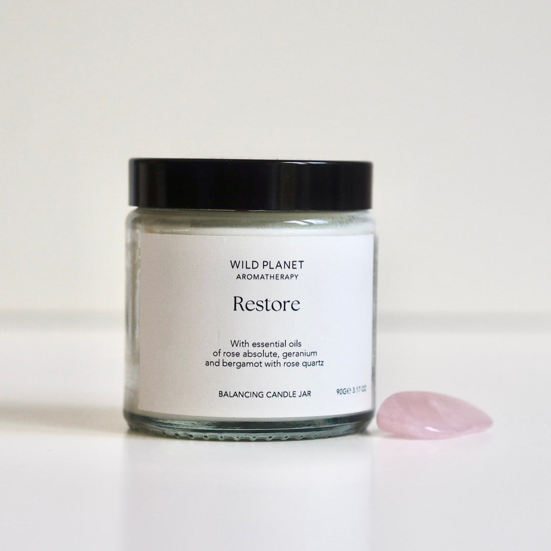 Restore - Rose Quartz Crystal Candle | Wild Planet Aromatherapy  Candle
