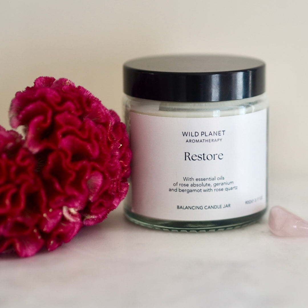 Restore - Rose Quartz Crystal Candle | Wild Planet Aromatherapy  Candle