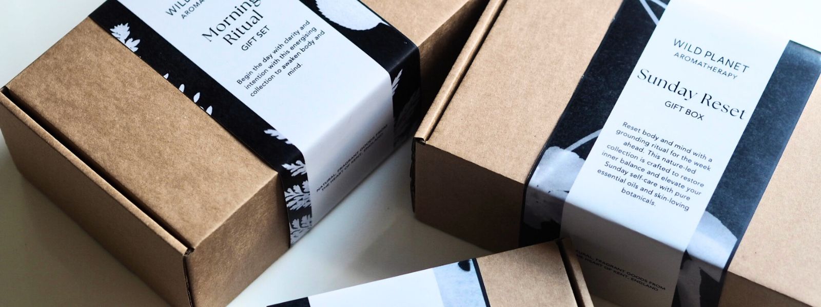 Natural aromatherapy gift boxes with cyanotype wrap by Wild Planet Aromatherapy